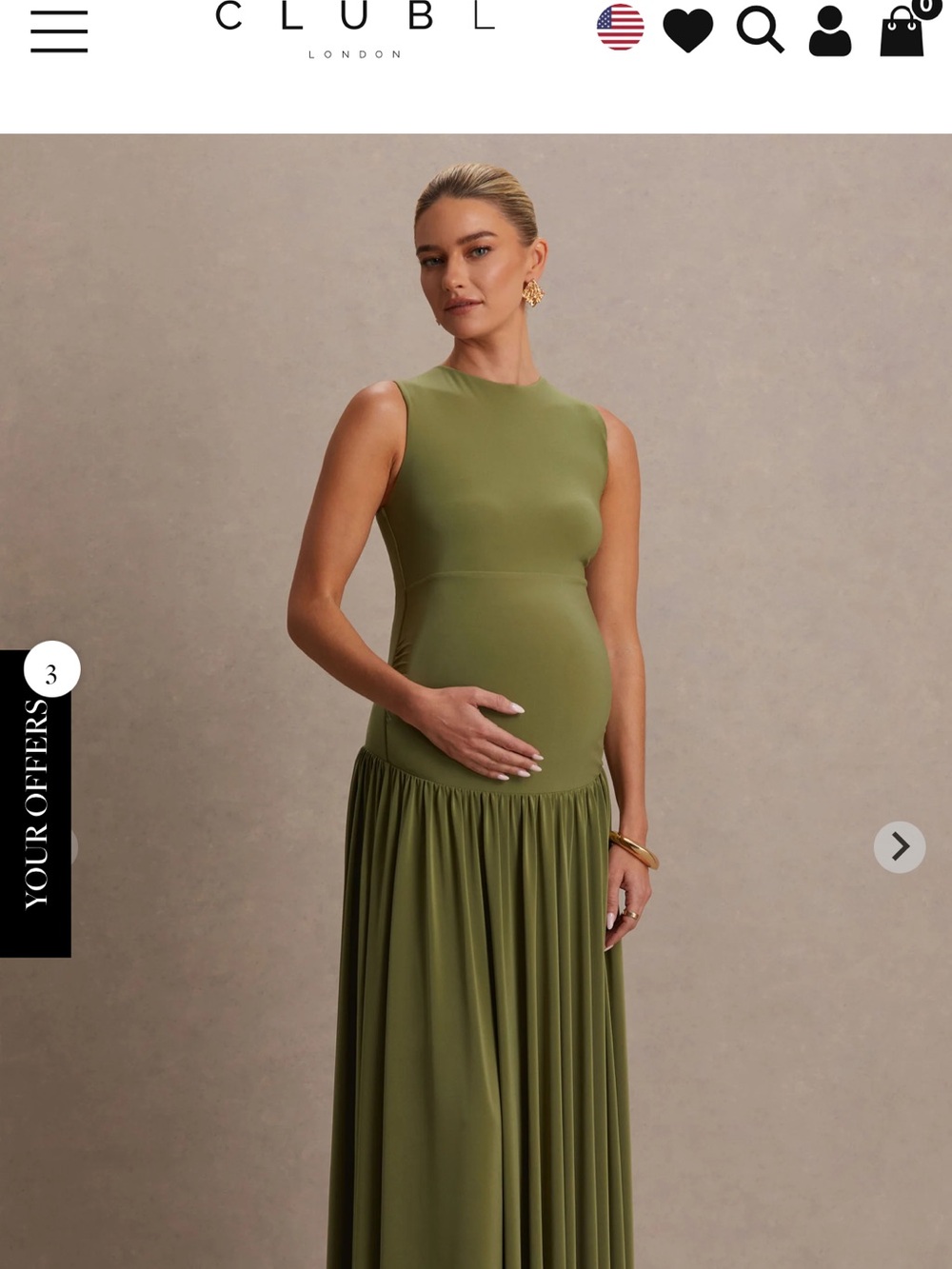 Club L London Olive Sleeveless Maternity Maxi Dress
